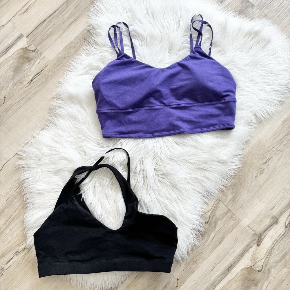 P’tula Women’s Bundle Of 2 Padded Sports Bra Purple Black Large #ts
